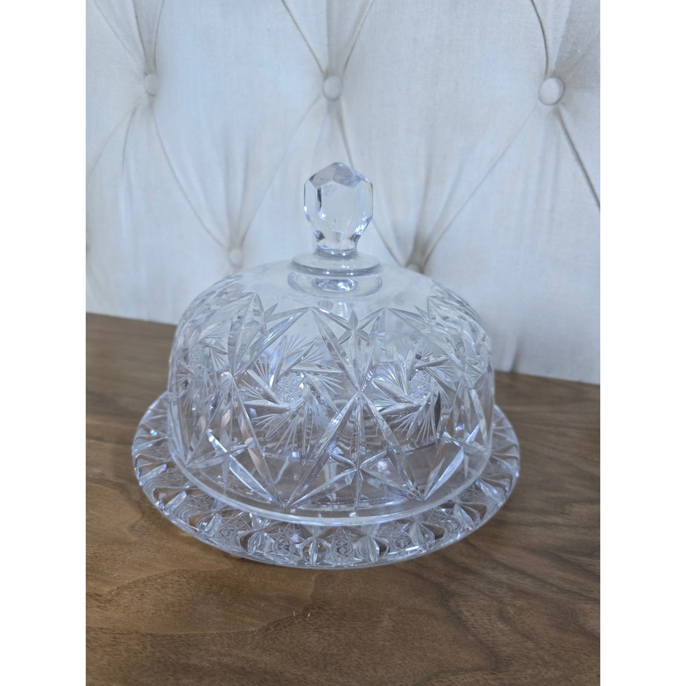 Heavy cut crystal covered serving dish / cheese dome 10.2"